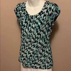 Teal and black patterned blouse